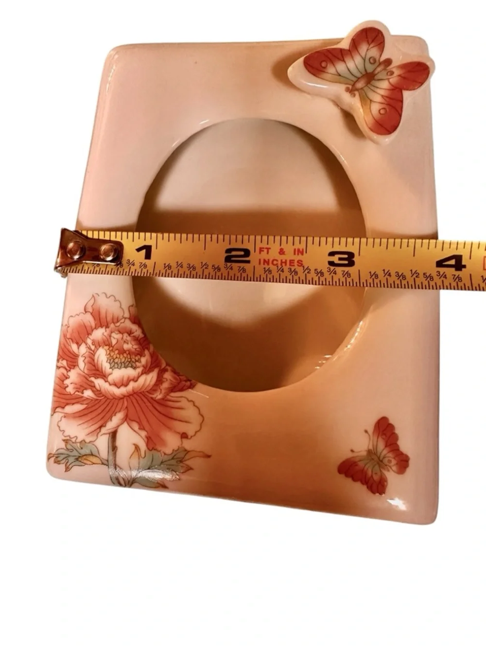 Vintage Chinoiserie Porcelain Oval Picture Frame 3 D Butterfly Japan Set of 2
